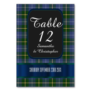 Numéro De Table Mariage bleu et vert tartan plaid