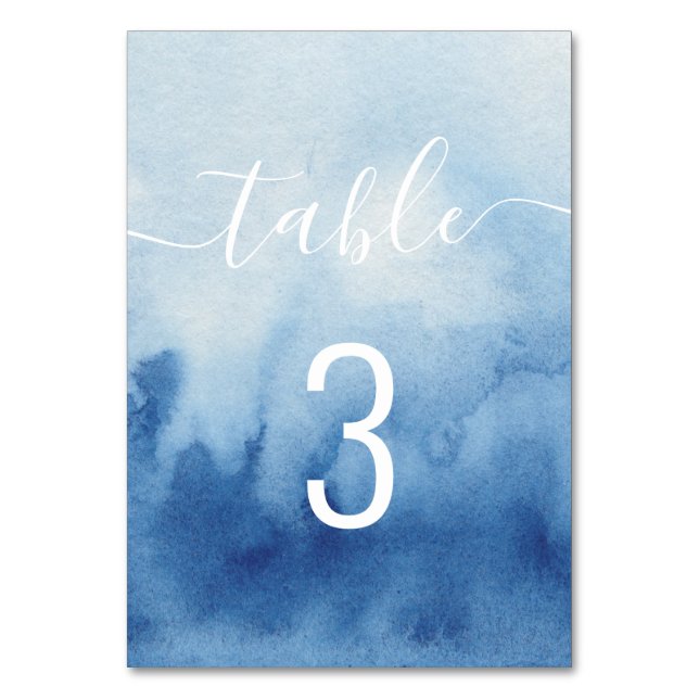 Numéro De Table Mariage bleu nautique aquarelle. Écriture moderne (Par défaut)