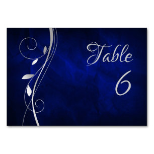 Numéro De Table Mariage bleu profond à la feuille d'argent Numéro 