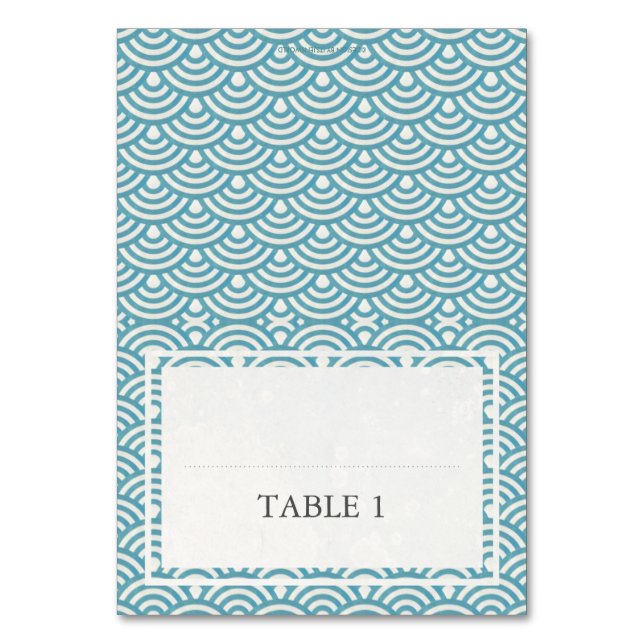 Numéro De Table Mariage bleu vert Vague Motif Nom (Par défaut)
