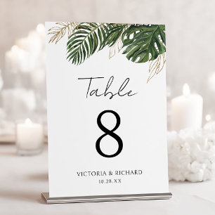 Numéro De Table Mariage Bohème Été Botanique de Verdure Tropicale