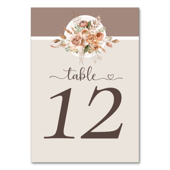 Numéro De Table Mariage Bohème Rustique Fleur Terre Cuivrée (Par défaut)