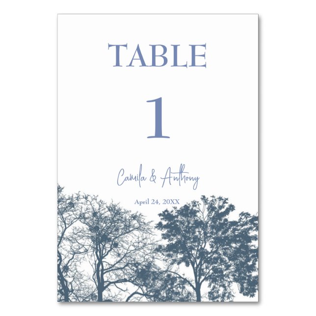 Numéro De Table Mariage Boho Arbres Bleus Bas (Par défaut)