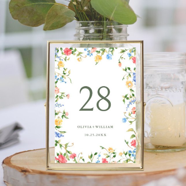 Numéro De Table Mariage Boho du Fleur sauvage Meadow Watercolor (Créateur téléchargé)