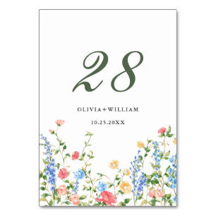 Numéro De Table Mariage Boho du Fleur sauvage Meadow Watercolor