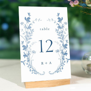 Numéro De Table Mariage botanique élégant bleu français