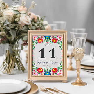 Numéro De Table Mariage botanique fleuri coloré mexicain Fiesta