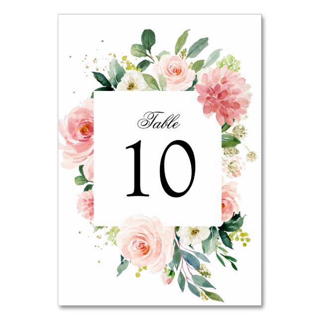 Numéro De Table Mariage Botanique Fleurie Rose Pâle Pastel Élégant (Par défaut)
