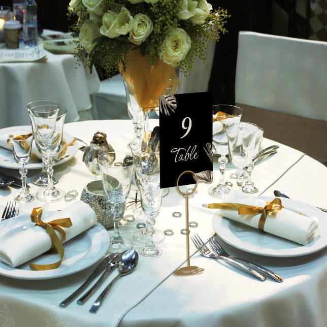 Numéro De Table Mariage botanique moderne élégant noir et or (Créateur téléchargé)