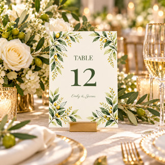 Numéro De Table Mariage botanique moderne vert Citron