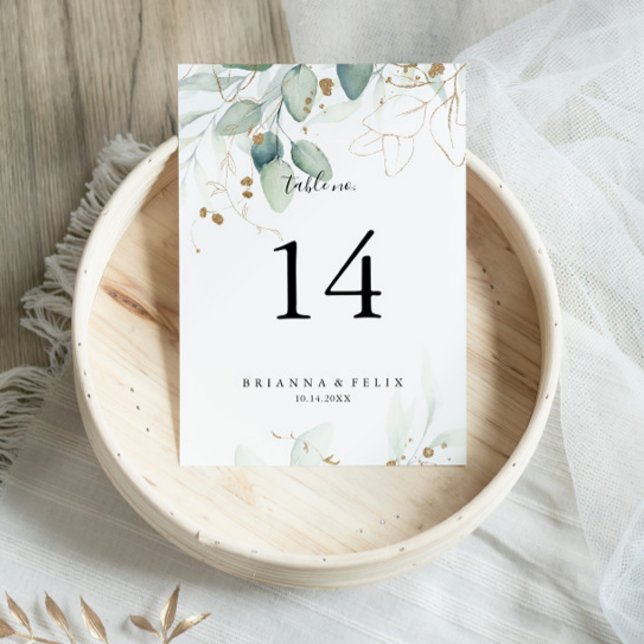 Numéro De Table Mariage Calligraphie Eucalyptus Doré  (Créateur téléchargé)