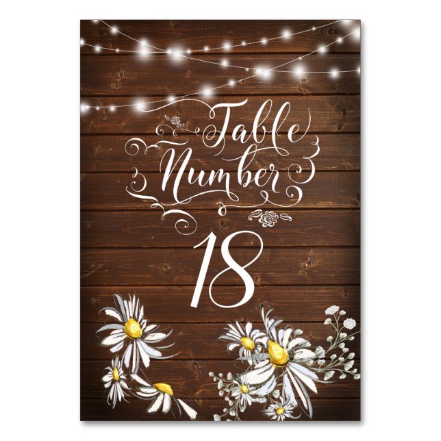 Numéro De Table Mariage campagnard Barnwood Daisies BarefootBride™ (Par défaut)