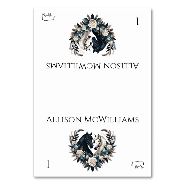 Numéro De Table Mariage campagnard-Chevaux en amour- Porc (Par défaut)