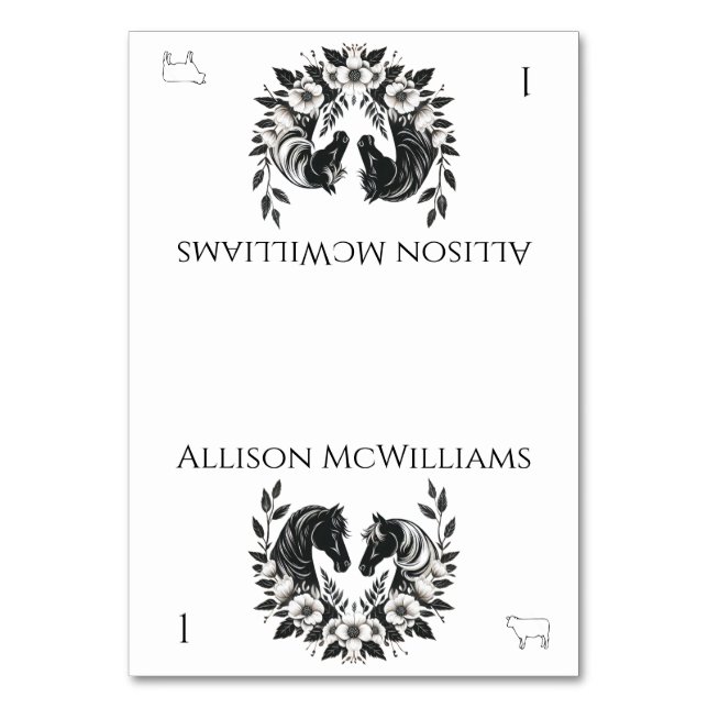 Numéro De Table Mariage campagnard-Chevaux et Fleurs Viande (Par défaut)