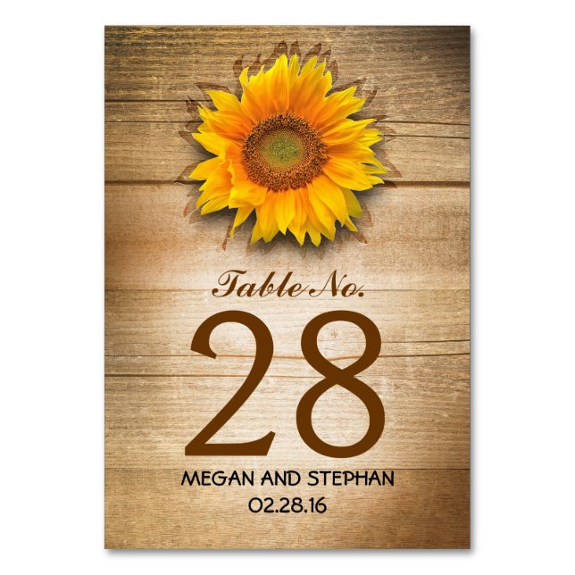 Numéro De Table Mariage campagnard de tournesol rustique Numéro de (Par défaut)