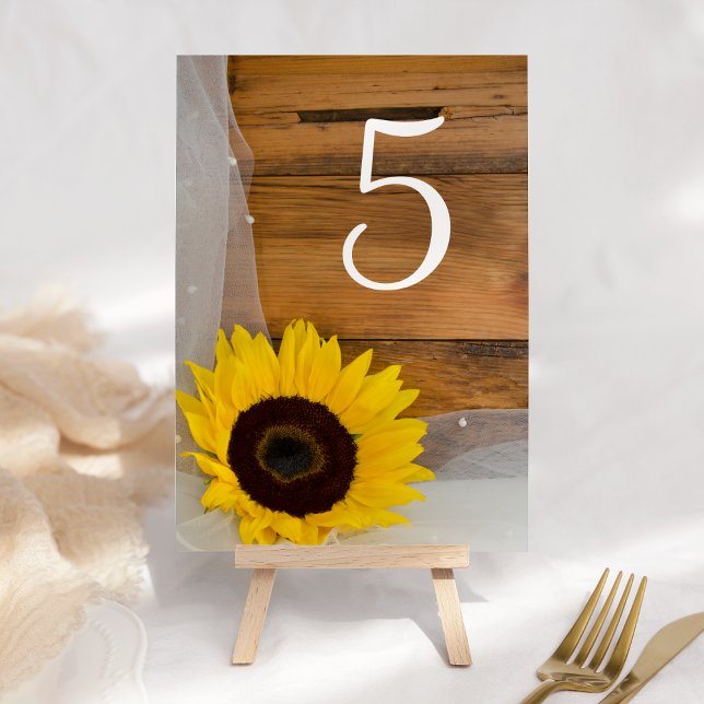 Numéro De Table Mariage campagnard du tournesol et du voile Numéro (Créateur téléchargé)