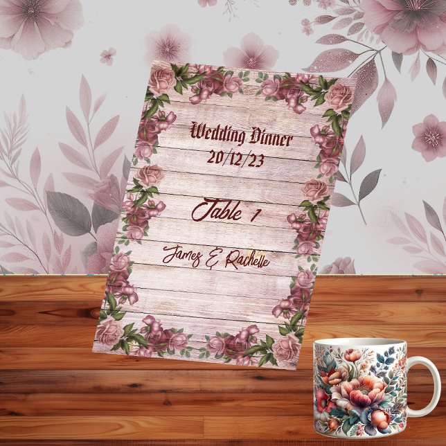 Numéro De Table Mariage campagnard Floral Rustique Rose (Rustic Woodland Roses Floral Country Wedding Table Number)