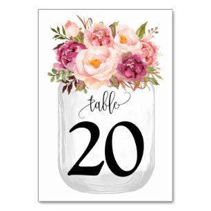 Numéro De Table Mariage campagnard Mason Jar aux fleurs roses