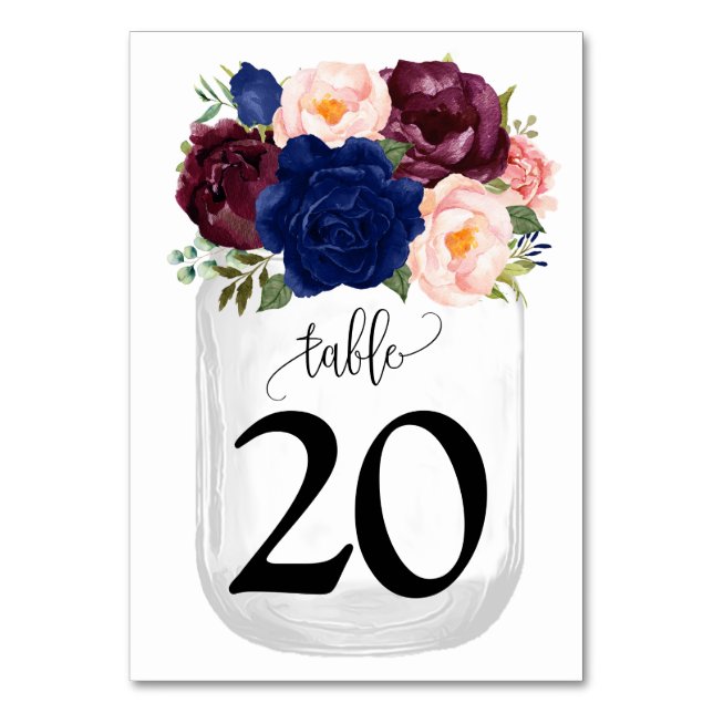 Numéro De Table Mariage campagnard Mason Jar de fleurs de marine (Par défaut)