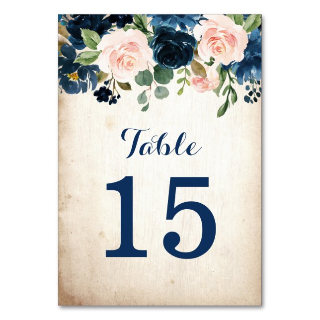 Numéro De Table Mariage campagnard rustique Rose bleu bleu marine (Par défaut)