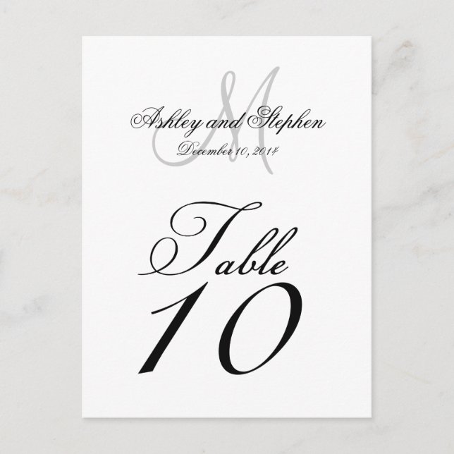 Numéro de table mariage Cartes Nom du monogramme D (Devant)