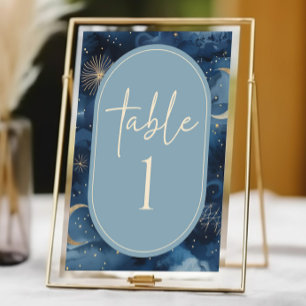 Numéro De Table Mariage Céleste Bleu Or Ciel Étoilé Élégant