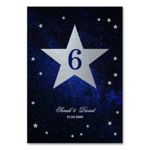 Numéro De Table Mariage céleste Faux Silver Foil Star Blue Sky