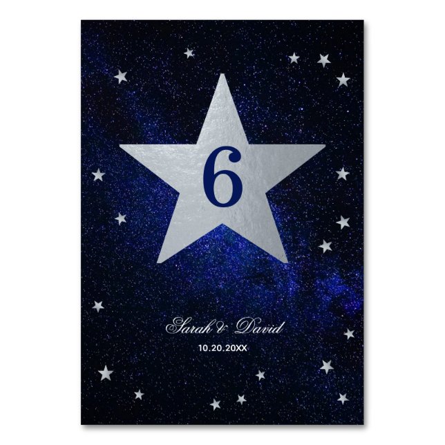 Numéro De Table Mariage céleste Faux Silver Foil Star Blue Sky (Par défaut)