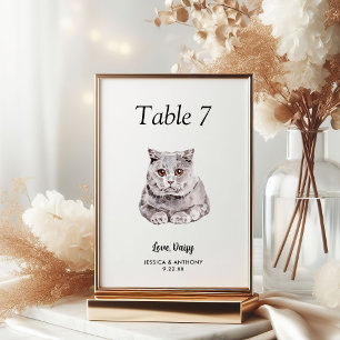 Numéro De Table Mariage Chat Aquarelle Moderne Simple