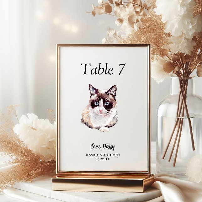 Numéro De Table Mariage Chat Aquarelle Moderne Simple (Créateur téléchargé)