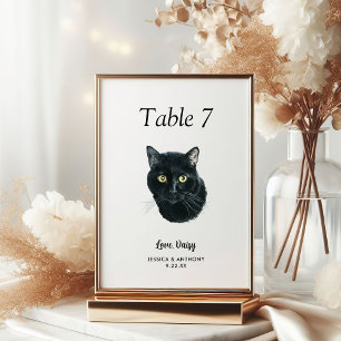 Numéro De Table Mariage Chat Aquarelle Moderne Simple