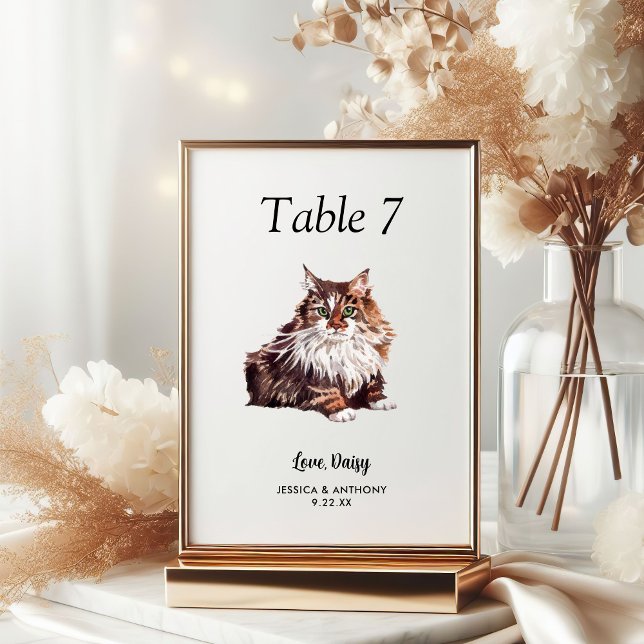Numéro De Table Mariage Chat Aquarelle Moderne Simple (Créateur téléchargé)