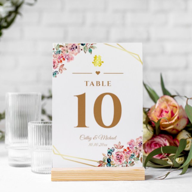 Numéro De Table Mariage chinois double bonheur fleur couronne (Créateur téléchargé)