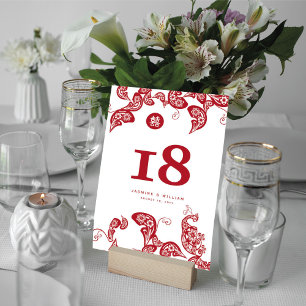 Numéro De Table Mariage chinois élégant Paisley Peacock Floral Rou