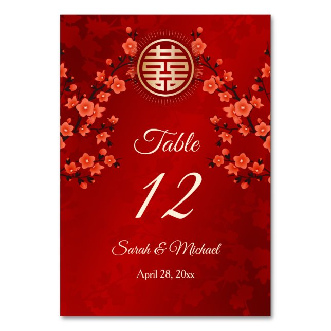 Numéro De Table Mariage chinois Fleur rouge cerise (Par défaut)