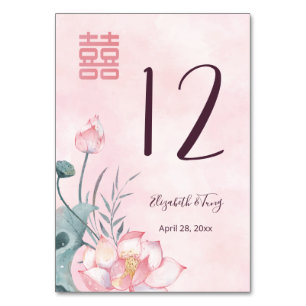 Numéro De Table Mariage chinois Lotus Flower