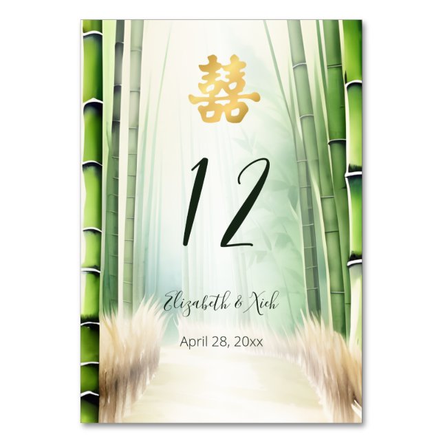 Numéro De Table Mariage chinois moderne bambou (Dos)