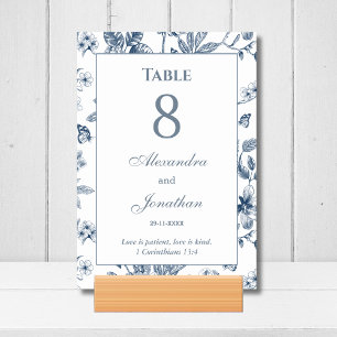 Numéro De Table Mariage Chrétien à Motif Floral Bleu