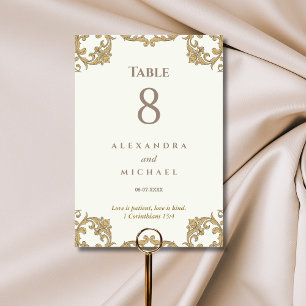 Numéro De Table Mariage chrétien baroque orné d'ivoire