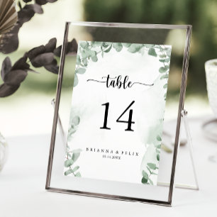 Numéro De Table Mariage classique de feuillage vert Eucalyptus