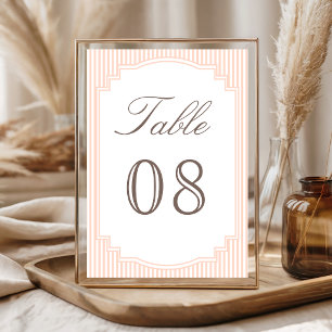 Numéro De Table Mariage Classique Pastel Abricot Rayé