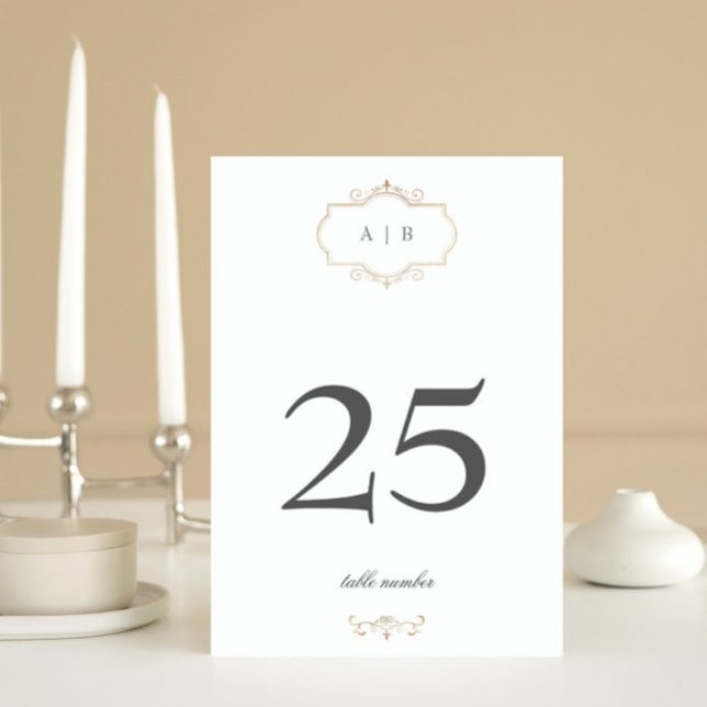 Numéro De Table mariage classique romantique à monogramme en or (Créateur téléchargé)