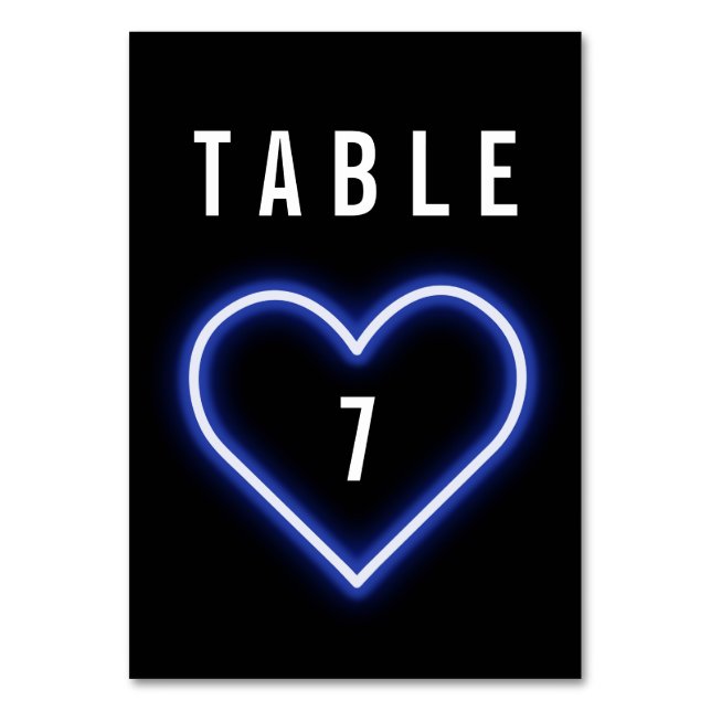 Numéro De Table Mariage Cœur Bleu Néon (Par défaut)
