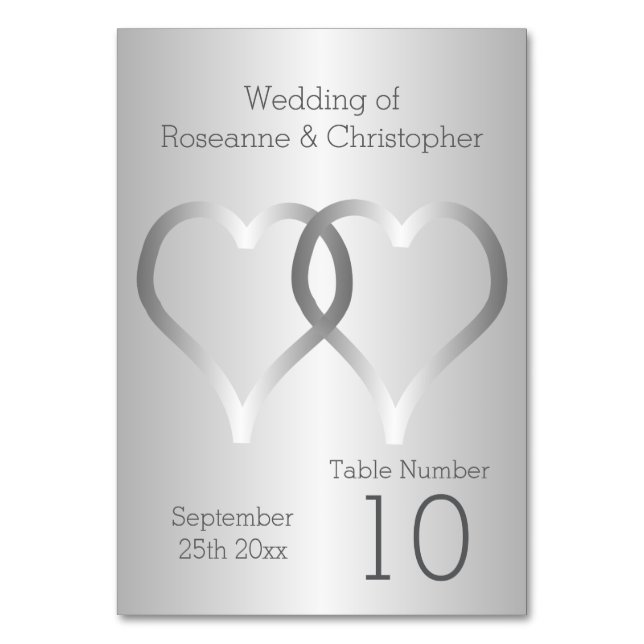 Numéro de table mariage Coeurs d'argent (Par défaut)