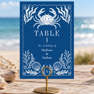 Numéro De Table Mariage Coquille de Crabe Océan Bleu Nautical