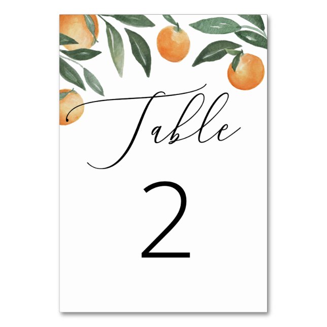 Numéro De Table Mariage d'agrumes aquarelle. Orange floral d'été (Par défaut)