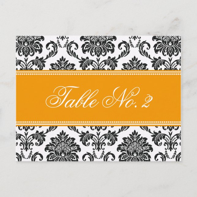 Numéro de table Mariage damassé orange (Devant)