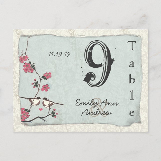 Numéro de table Mariage damassé vintage Cherry Blo (Devant)