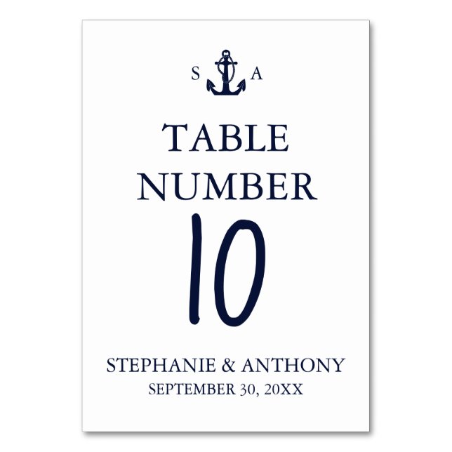 Numéro De Table Mariage d'Ancre bleu marine Monogram (Par défaut)