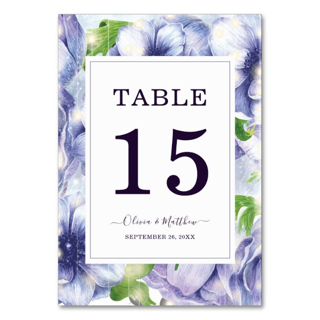Numéro De Table Mariage d'anémones florales violettes (Par défaut)